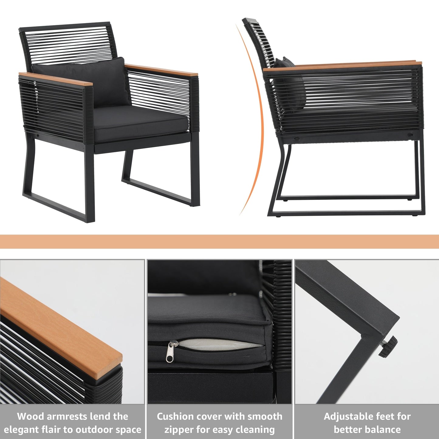 Set da conversazione in vimini da esterno, 4 pezzi