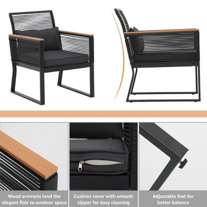 Set da conversazione in vimini da esterno, 4 pezzi