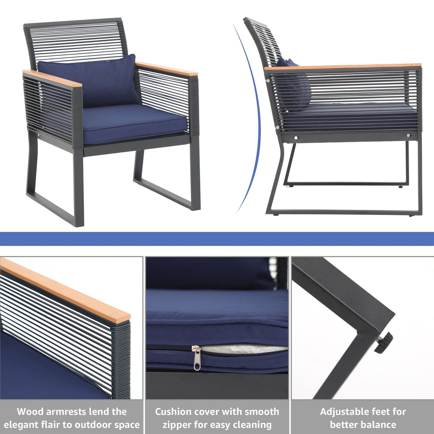 Set da conversazione in vimini da esterno, 4 pezzi