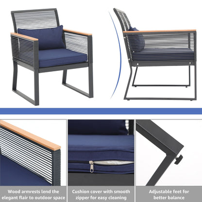 Set da conversazione in vimini da esterno, 4 pezzi