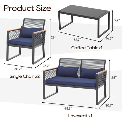 Set da conversazione in vimini da esterno, 4 pezzi