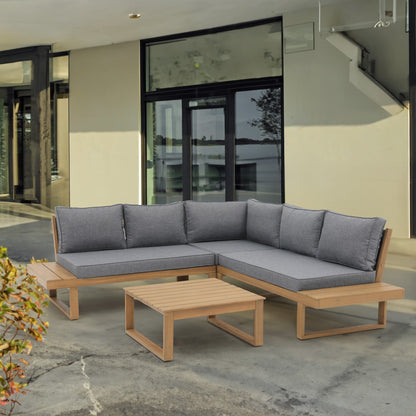 Set di divani componibili da esterno in legno di acacia a forma di V, 4 pezzi