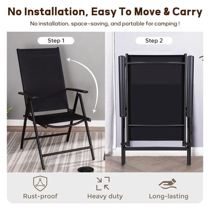 Set da pranzo per esterni da 5/7 pezzi, sedia pieghevole reclinabile a 7 posizioni e tavolo in acciaio con rivestimento E-coating