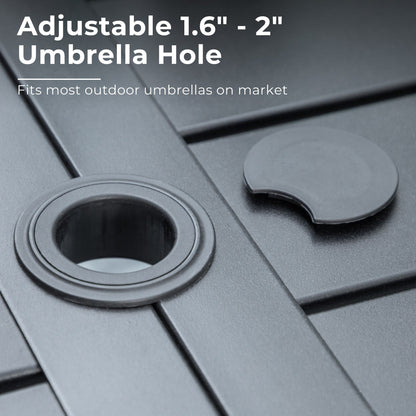 Set da pranzo per esterni da 5/7 pezzi, sedia pieghevole reclinabile a 7 posizioni e tavolo in acciaio con rivestimento E-coating