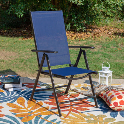 Set da pranzo per esterni da 5/7 pezzi, sedia pieghevole reclinabile a 7 posizioni e tavolo in acciaio con rivestimento E-coating