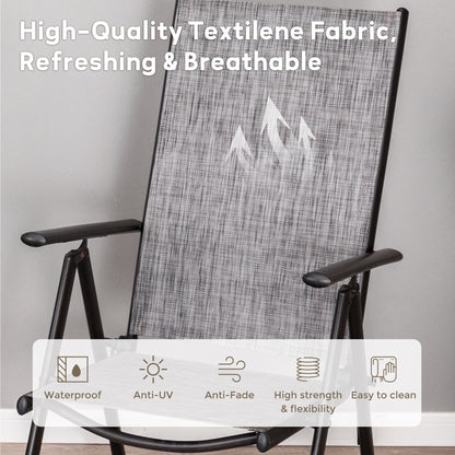 Set da pranzo per esterni da 5/7 pezzi, sedia pieghevole reclinabile a 7 posizioni e tavolo in acciaio con rivestimento E-coating