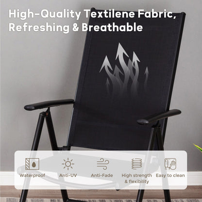 Set da pranzo per esterni da 5/7 pezzi, sedia pieghevole reclinabile a 7 posizioni e tavolo in acciaio con rivestimento E-coating