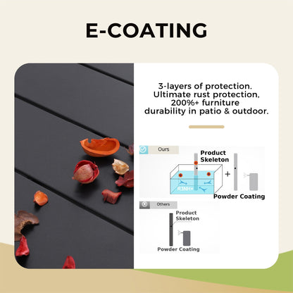 Set da pranzo per esterni da 5/7 pezzi, sedia pieghevole reclinabile a 7 posizioni e tavolo in acciaio con rivestimento E-coating