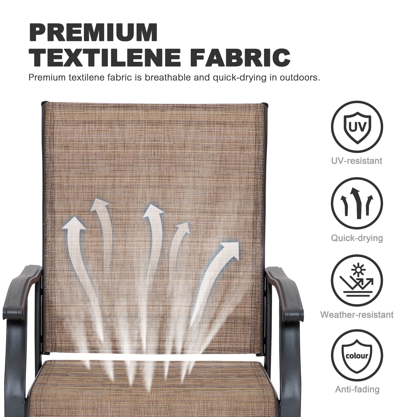 Set da pranzo per esterni da 5/7 pezzi in textilene, struttura in ferro verniciato a polvere