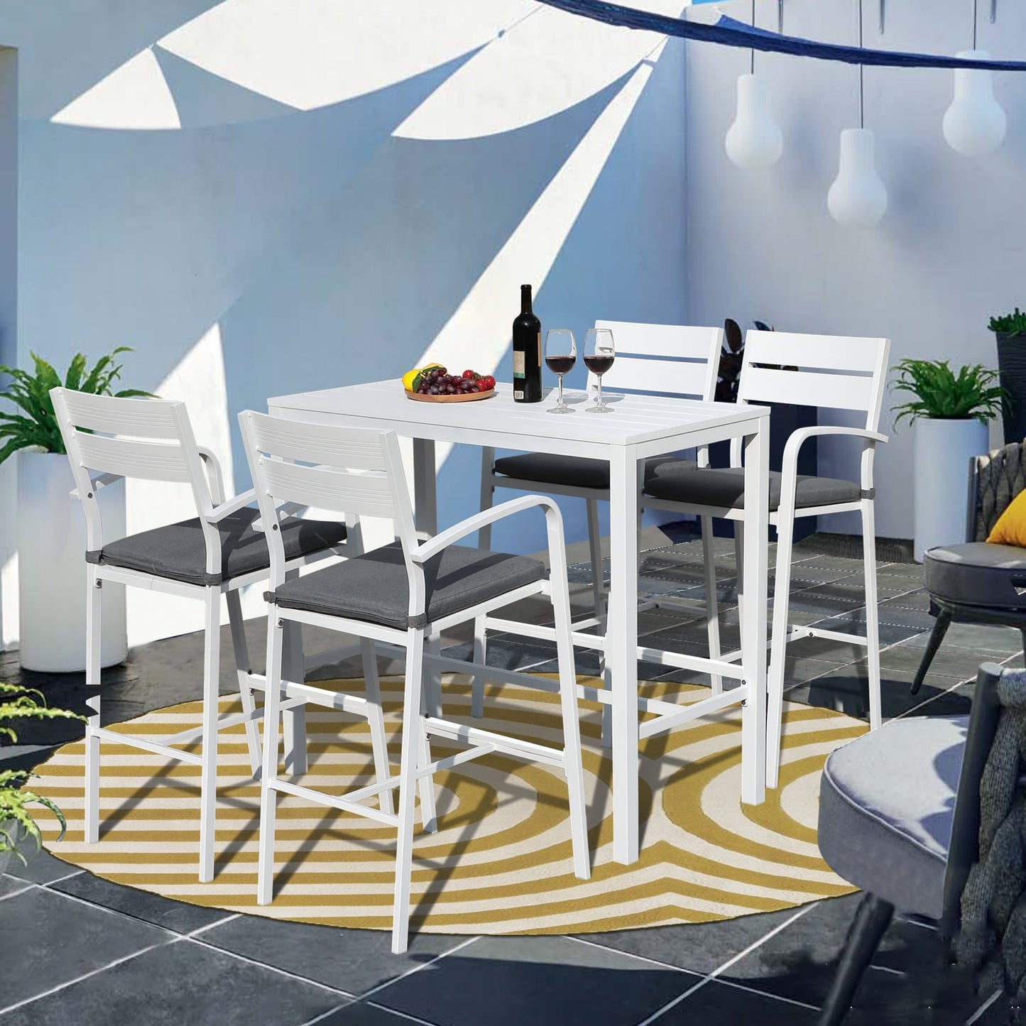 Set da bar in alluminio per patio da 5 pezzi, set da pranzo per esterni