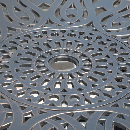 Set da pranzo da esterno in alluminio pressofuso da 5 pezzi con foro per ombrellone da 2 pollici e cuscini