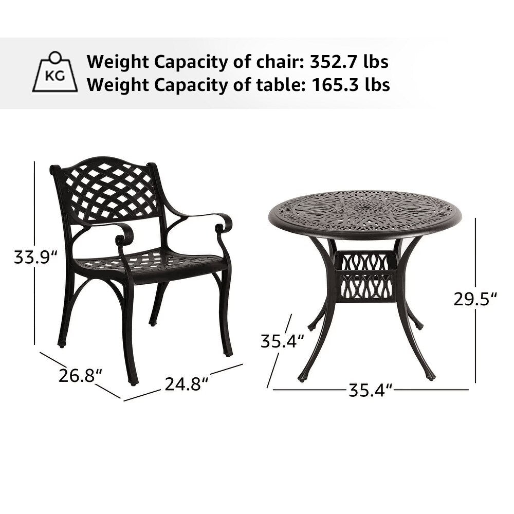 Set da pranzo da esterno in alluminio pressofuso da 5 pezzi con foro per ombrellone da 2 pollici e cuscini