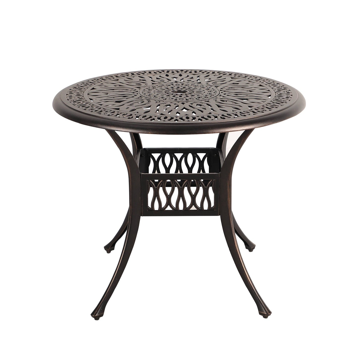 Set da pranzo da esterno in alluminio pressofuso da 5 pezzi con foro per ombrellone da 2 pollici e cuscini