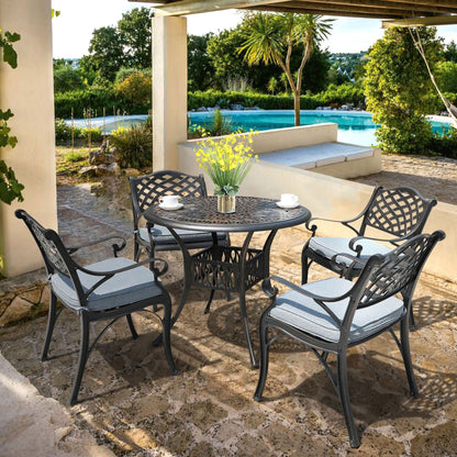 Set da pranzo da esterno in alluminio pressofuso da 5 pezzi con foro per ombrellone da 2 pollici e cuscini