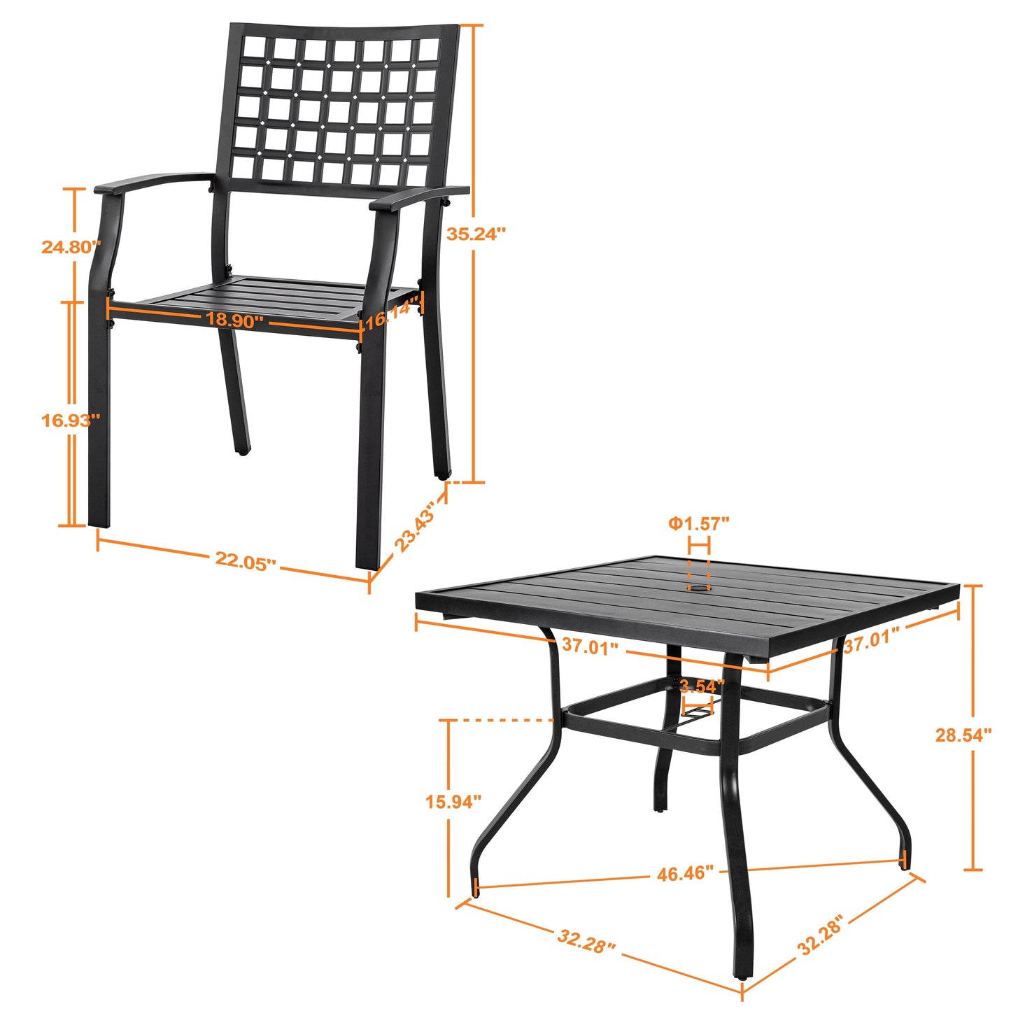 Set da pranzo da esterno da 5 pezzi con foro per ombrellone da 1,57''