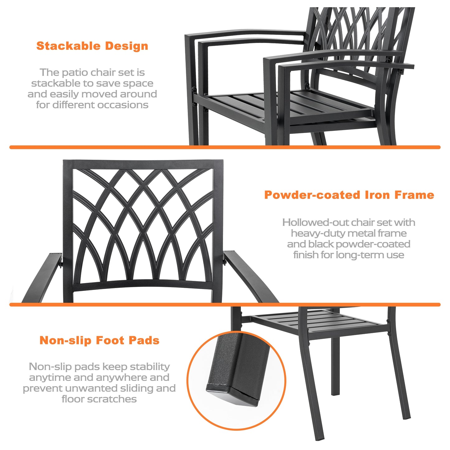 Set da pranzo da esterno da 5 pezzi, sedie impilabili e tavolo da 37'' - Tavolo da 37 pollici