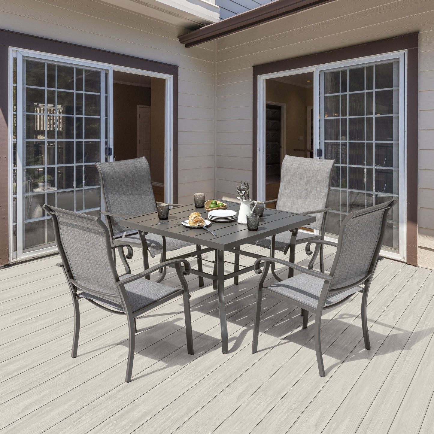 Set da pranzo da esterno da 5 pezzi, sedie in tessuto Textilene e tavolo da pranzo quadrato da 37'' - tavolo da 37 pollici