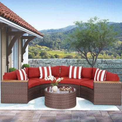 Set di divani componibili curvi a mezzaluna e semicircolari in rattan e vimini da 5 pezzi per esterni