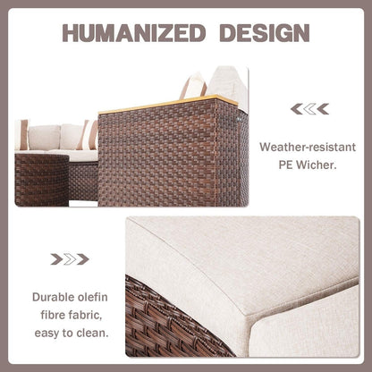 Set di divani componibili curvi a mezzaluna e semicircolari in rattan e vimini da 5 pezzi per esterni