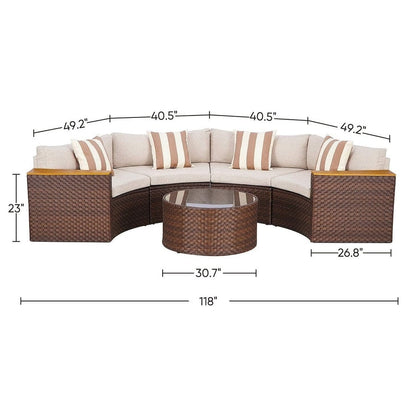 Set di divani componibili curvi a mezzaluna e semicircolari in rattan e vimini da 5 pezzi per esterni