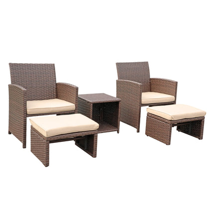 Set da conversazione in vimini e rattan marrone da 5 pezzi per esterni