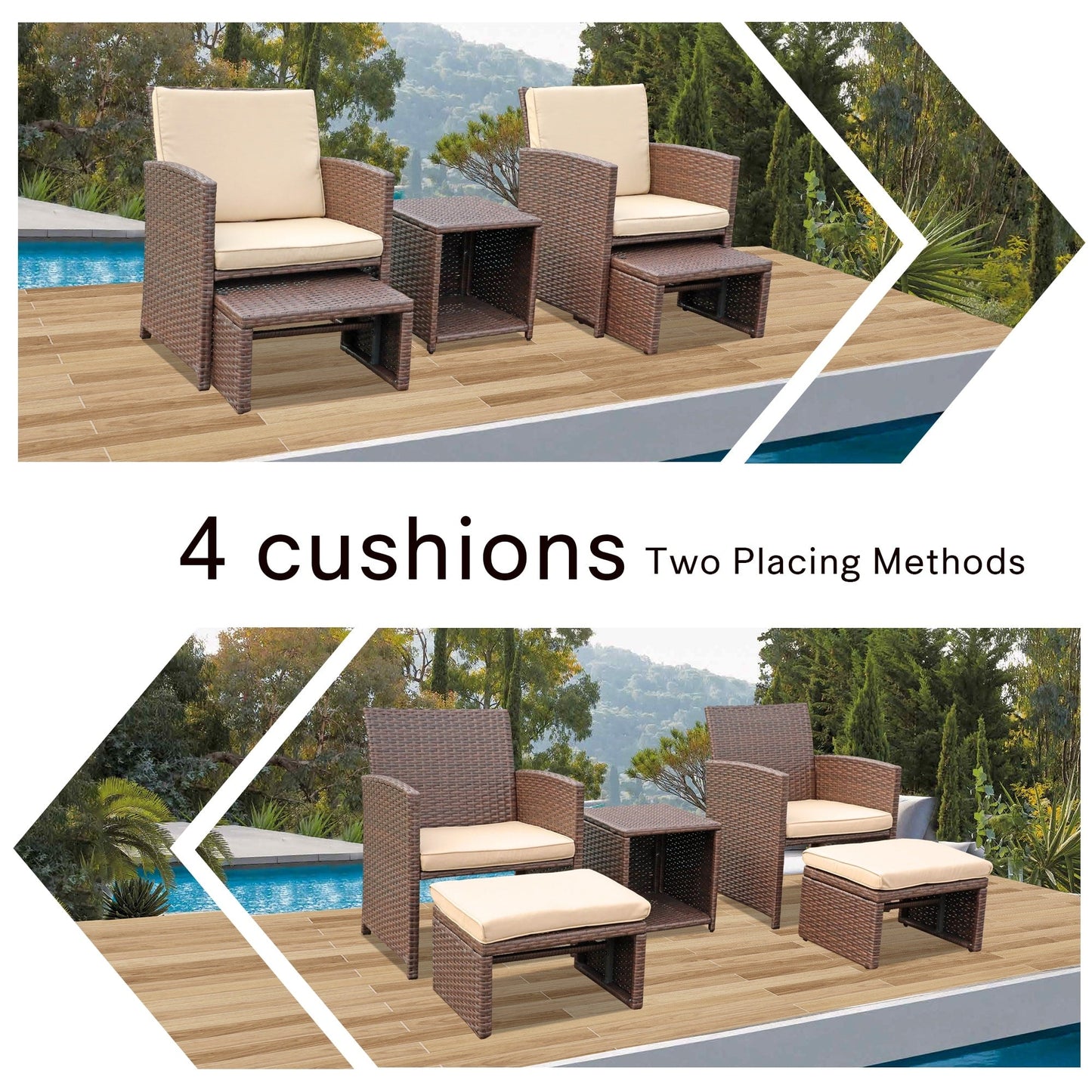 Set da conversazione in vimini e rattan marrone da 5 pezzi per esterni