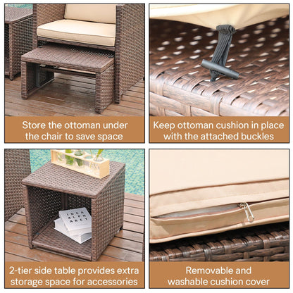 Set da conversazione in vimini e rattan marrone da 5 pezzi per esterni