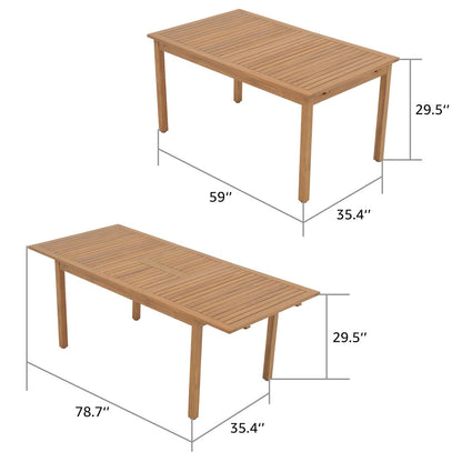 Set da pranzo da esterno in legno di acacia, 5 pezzi, tavolo estensibile