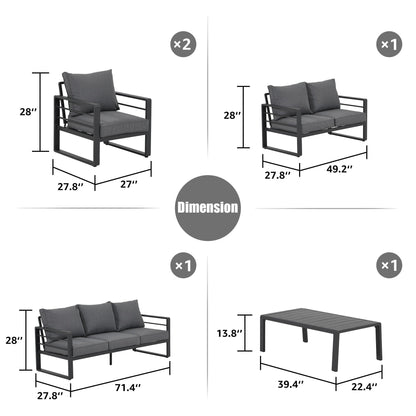 Set di divani da esterno in alluminio da 5 pezzi con cuscino