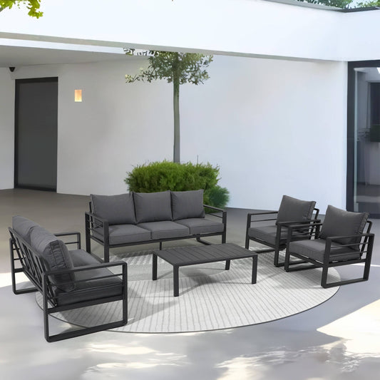 Set di divani da esterno in alluminio da 5 pezzi con cuscino