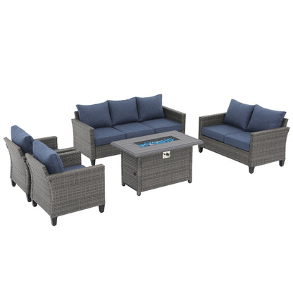 Set di divani in vimini da esterno da 5 pezzi con braciere