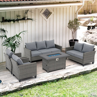 Set di divani in vimini da esterno da 5 pezzi con braciere