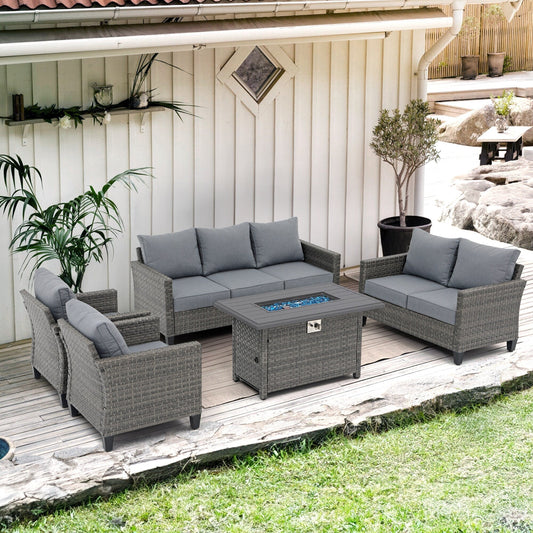 Set di divani in vimini da esterno da 5 pezzi con braciere