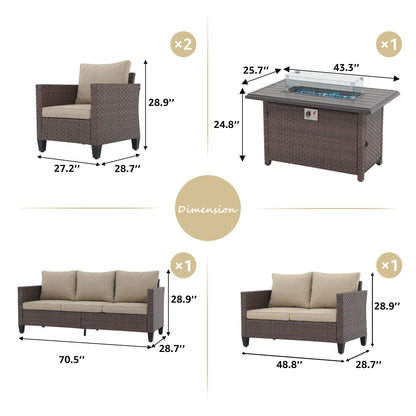 Set di divani in vimini da esterno da 5 pezzi con braciere