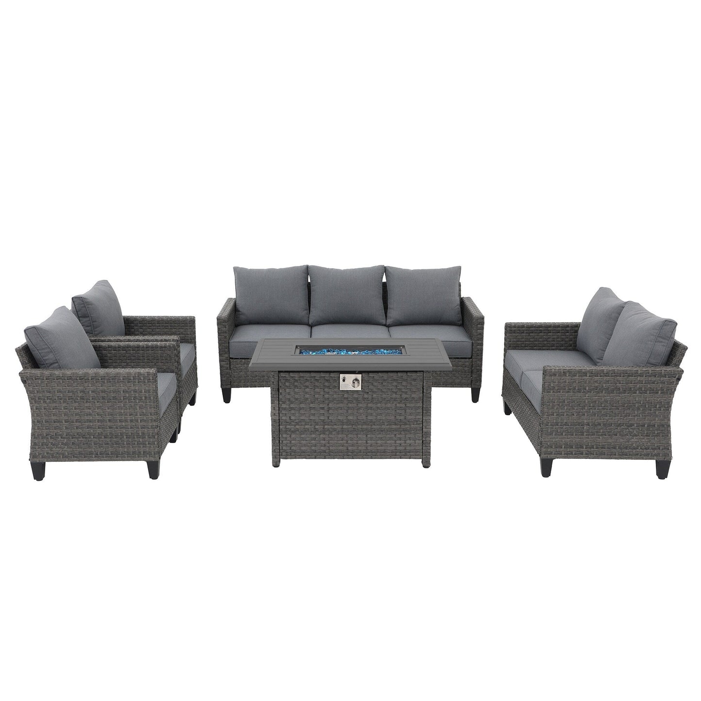 Set di divani in vimini da esterno da 5 pezzi con braciere