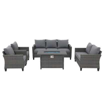 Set di divani in vimini da esterno da 5 pezzi con braciere