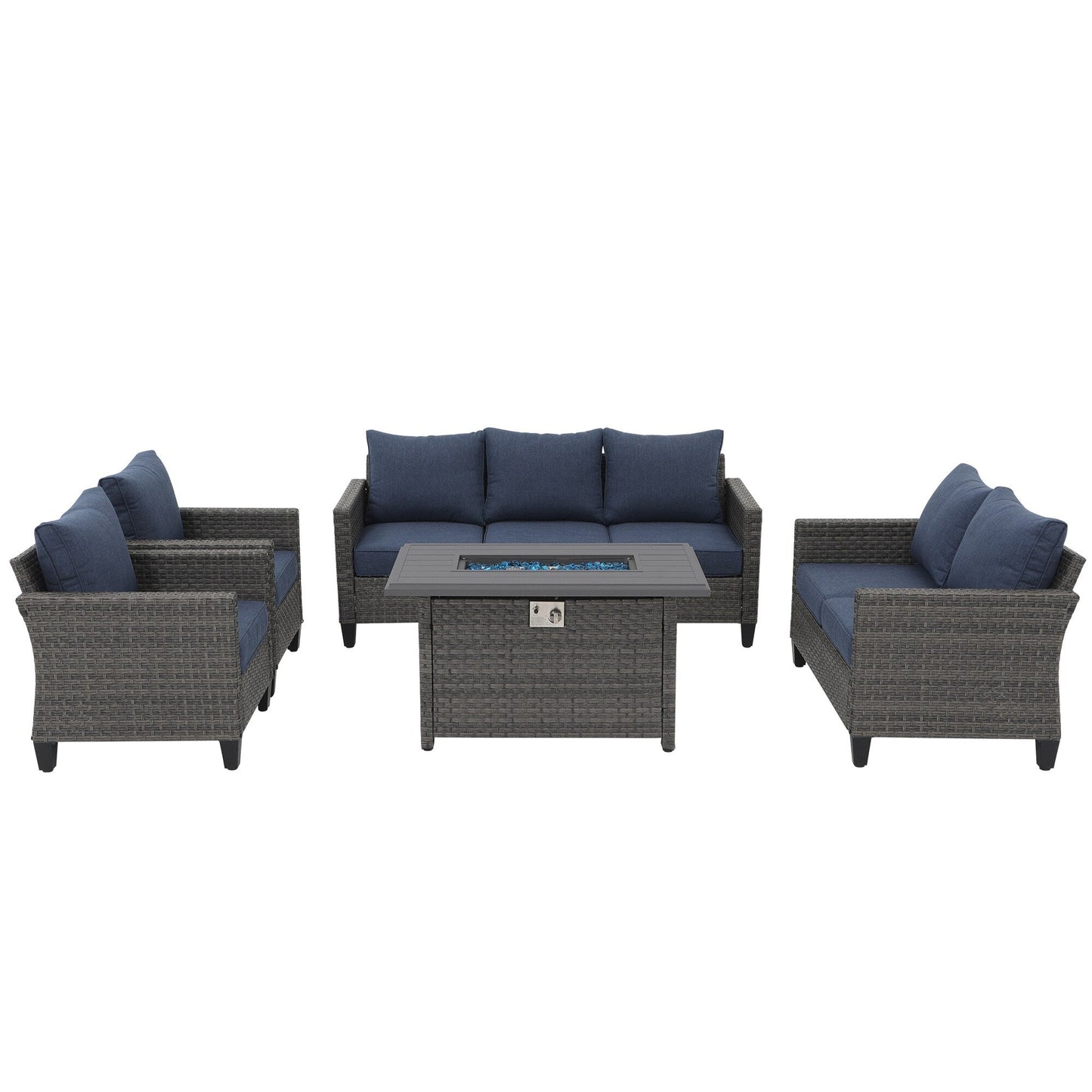 Set di divani in vimini da esterno da 5 pezzi con braciere