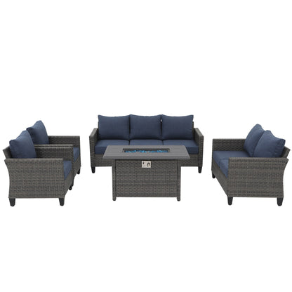 Set di divani in vimini da esterno da 5 pezzi con braciere