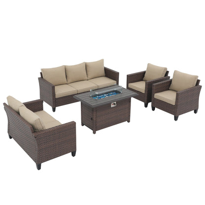 Set di divani in vimini da esterno da 5 pezzi con braciere