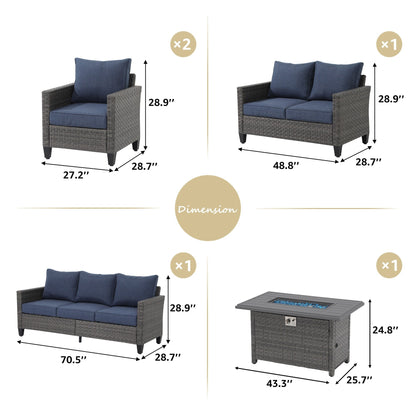 Set di divani in vimini da esterno da 5 pezzi con braciere