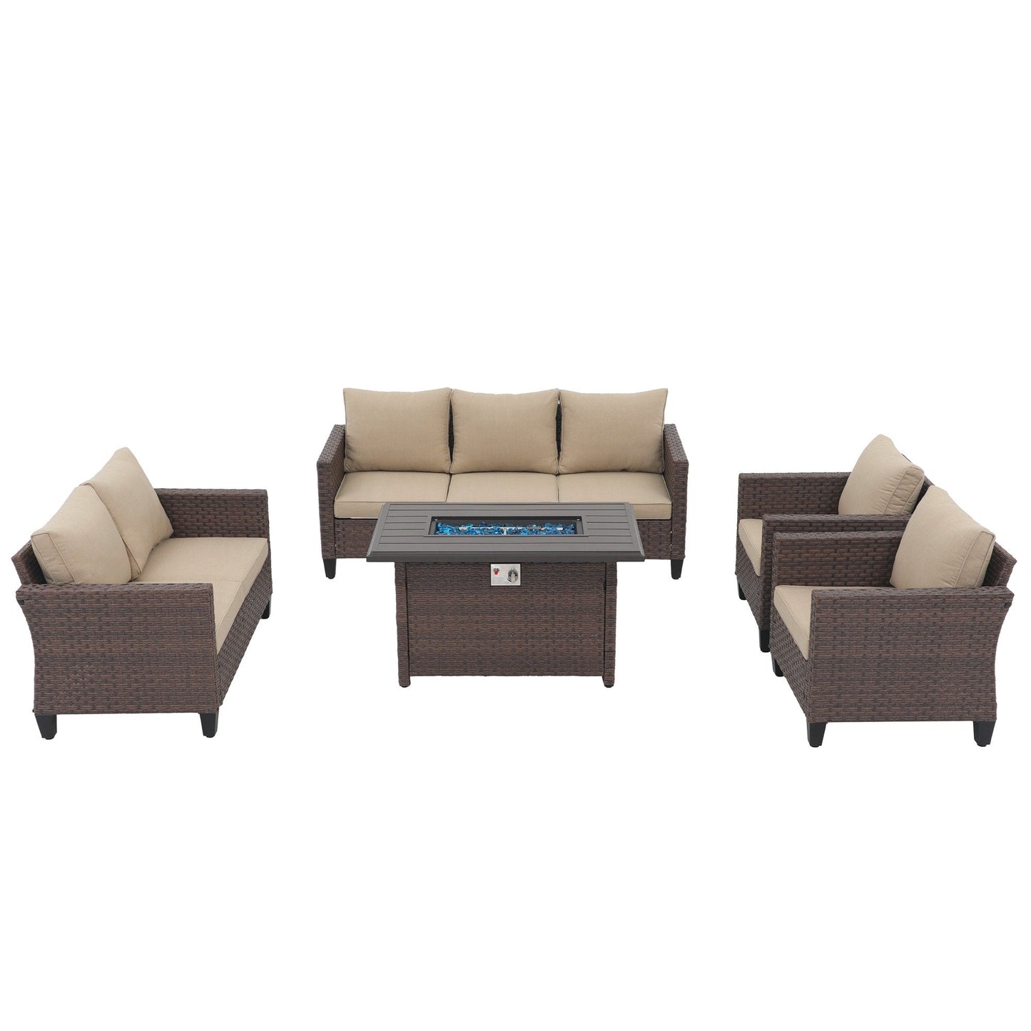 Set di divani in vimini da esterno da 5 pezzi con braciere