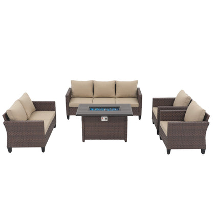 Set di divani in vimini da esterno da 5 pezzi con braciere