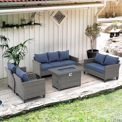 Set di divani in vimini da esterno da 5 pezzi con braciere