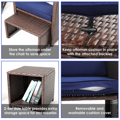 Set da conversazione in vimini e rattan marrone da 5 pezzi per esterni