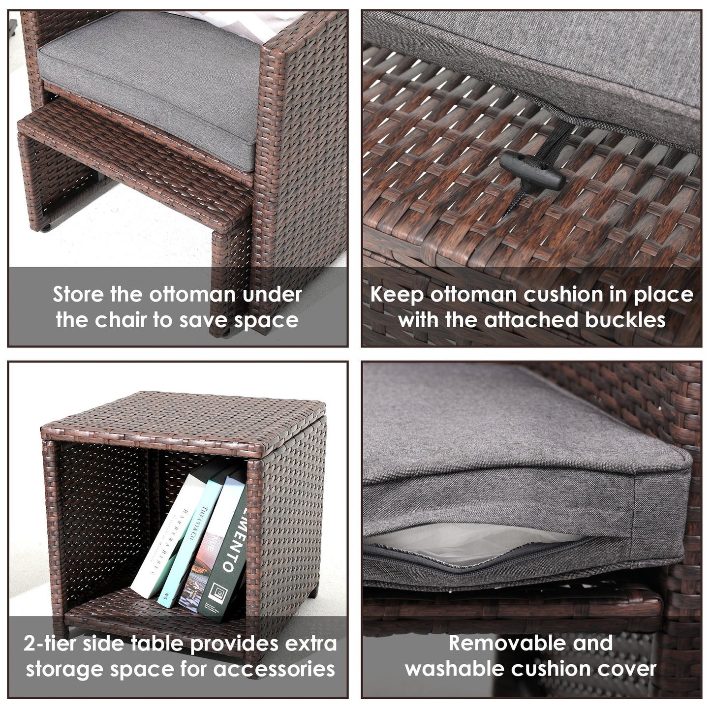 Set da conversazione in vimini e rattan marrone da 5 pezzi per esterni