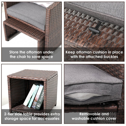 Set da conversazione in vimini e rattan marrone da 5 pezzi per esterni