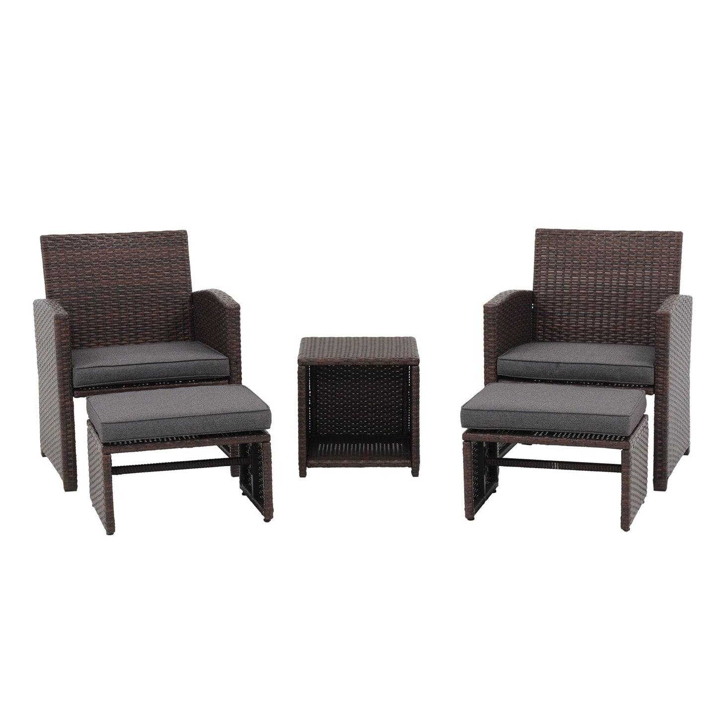 Set da conversazione in vimini e rattan marrone da 5 pezzi per esterni