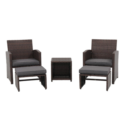 Set da conversazione in vimini e rattan marrone da 5 pezzi per esterni
