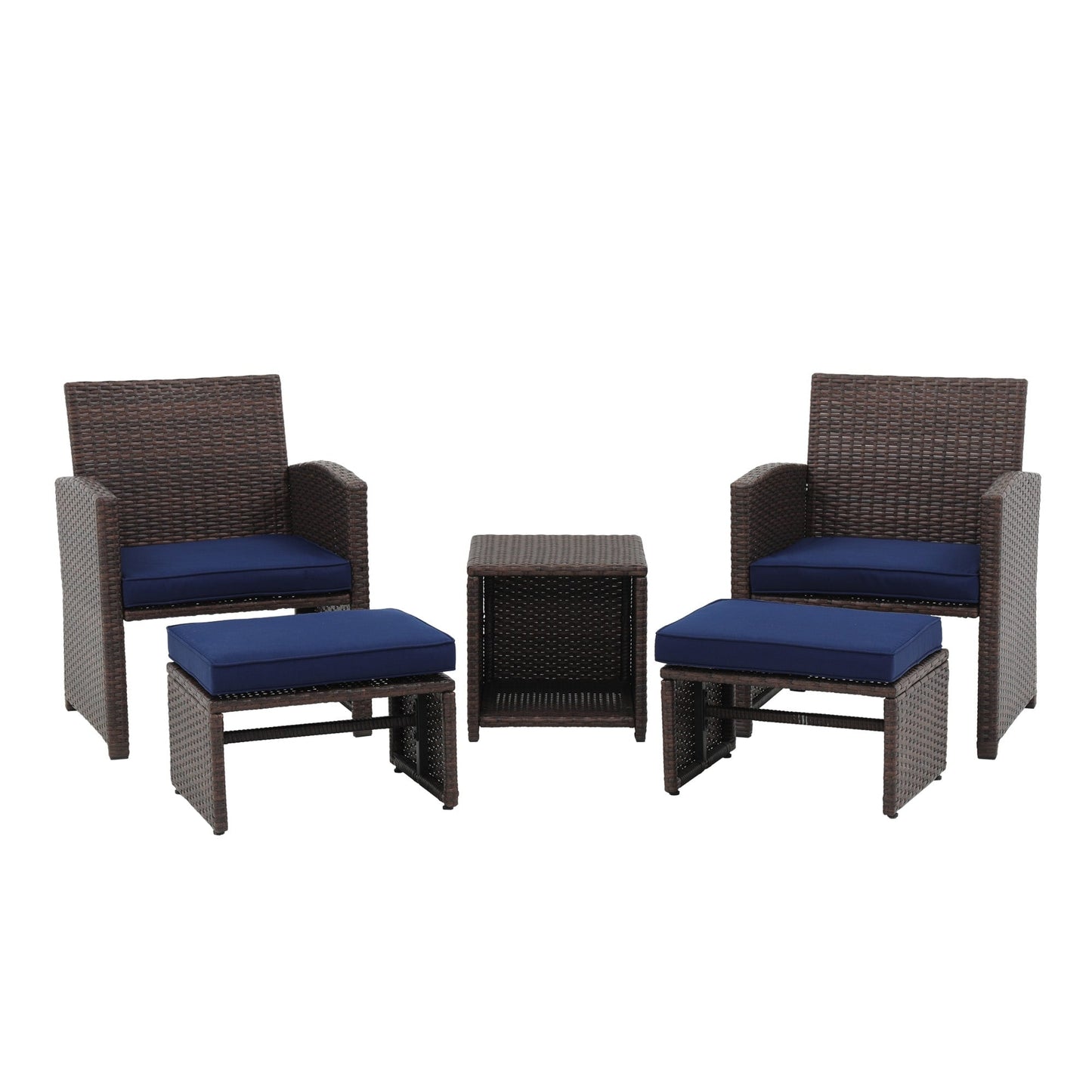 Set da conversazione in vimini e rattan marrone da 5 pezzi per esterni