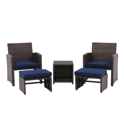 Set da conversazione in vimini e rattan marrone da 5 pezzi per esterni